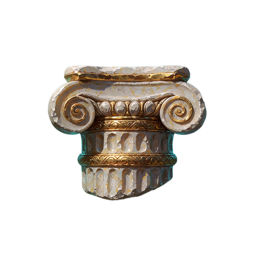 Kort marmors&oslash;jle i ionisk stil med guldb&aring;nd og cyanbl&aring;t lys som emblem for VIP-r&aelig;kken Ancient