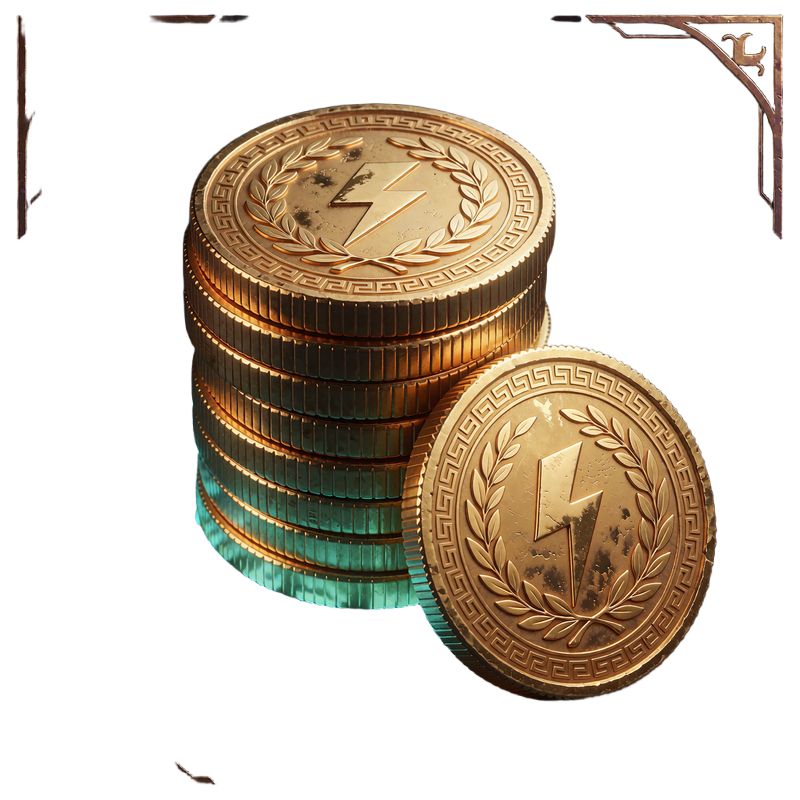 Stak af tykke guldm&oslash;nter med laurb&aelig;rkrans og lyn som symbol p&aring; Olympus-m&oslash;nter i Bonus Shop